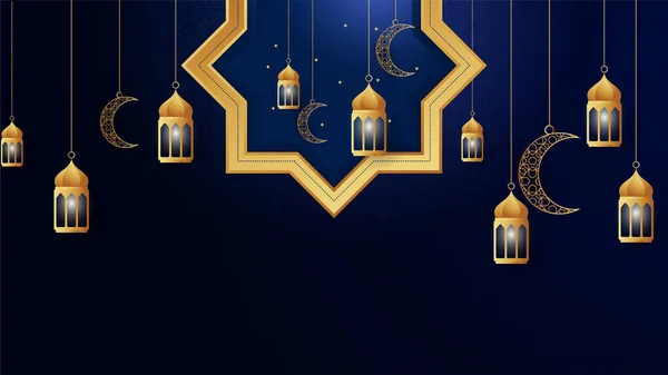 Gouden Lantaarn Arabische Donkerblauwe Islamitische Design Achtergrond Universele Ramadan Kareem — Stockvector