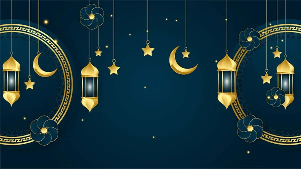 Arany Lámpa Arab Sötétkék Iszlám Design Háttér Univerzális Ramadan Kareem — Stock Vector