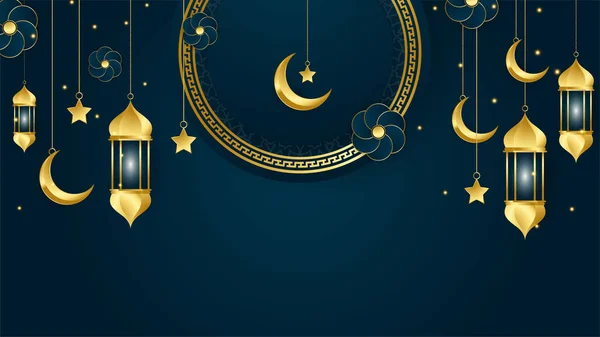 Zlatá Lucerna Arabské Tmavě Modré Islámské Design Pozadí Univerzální Ramadán — Stockový vektor