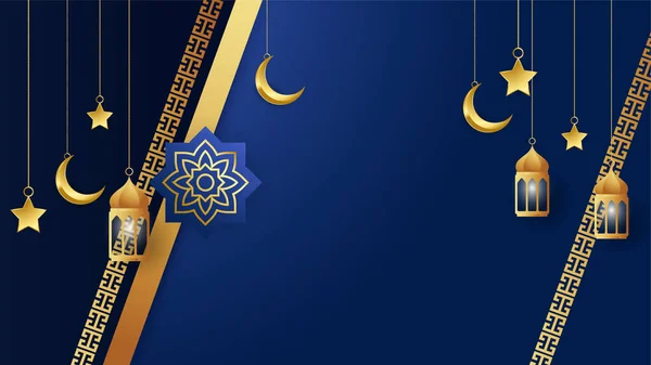 Zlatá Lucerna Arabské Tmavě Modré Islámské Design Pozadí Univerzální Ramadán — Stockový vektor