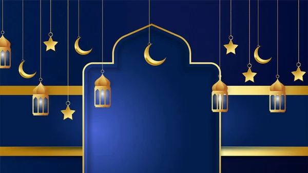 Золотой Фонарь Арабский Темно Синий Исламский Дизайн Фона Универсальный Рамадан — стоковый вектор