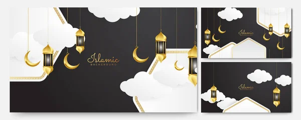 Luxus Hängende Goldene Laterne Arabisches Schwarzes Gold Islamisches Design Hintergrund — Stockvektor