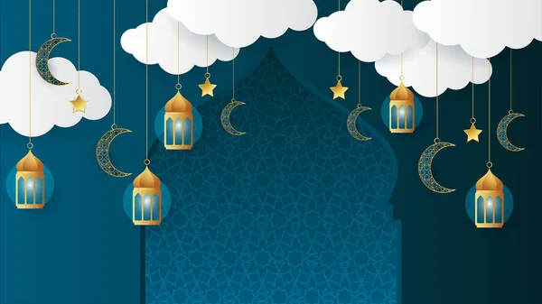 Lanterne Dorée Arabe Bleu Foncé Fond Design Islamique Fond Universel — Image vectorielle