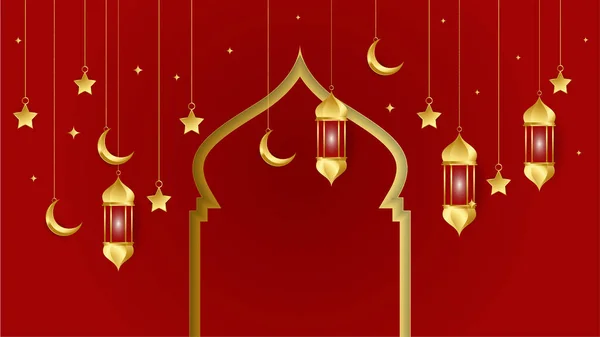 Arany Lámpa Arab Piros Arany Iszlám Design Háttér Univerzális Ramadan — Stock Vector