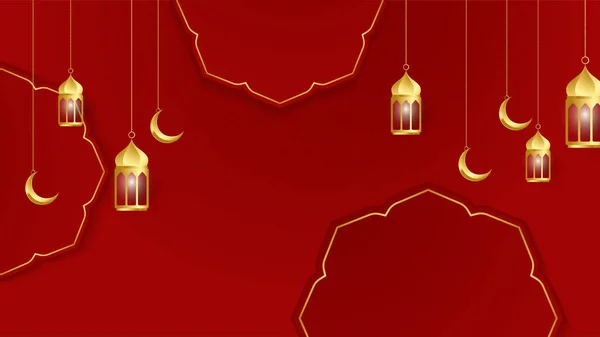 Золотий Ліхтар Арабічний Червоний Золотий Ісламський Дизайн Тло Universal Ramadan — стоковий вектор