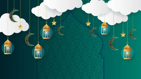 Goldene Laterne Arabisch Grün Islamischen Design Hintergrund Universelle Ramadan Kareem — Stockvektor
