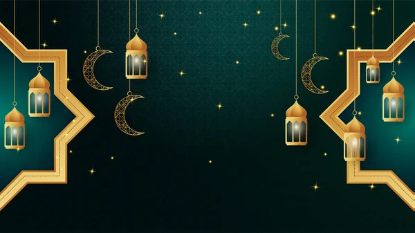 Lanterna Dourada Árabe Verde Fundo Design Islâmico Universal Ramadan Kareem —  Vetores de Stock