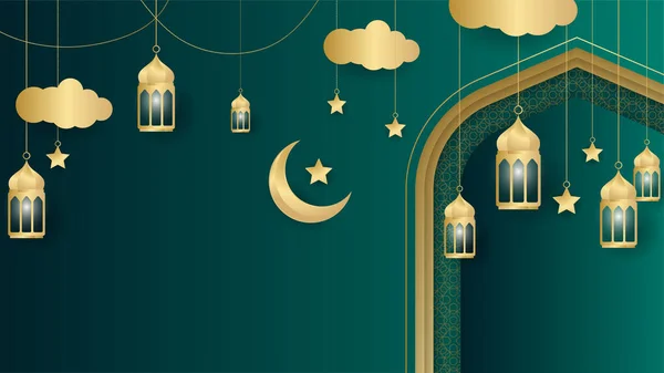 Goldene Laterne Arabisch Grün Islamischen Design Hintergrund Universelle Ramadan Kareem — Stockvektor