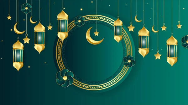 Gyllene Lykta Arabiska Grön Islamisk Design Bakgrund Universal Ramadan Kareem — Stock vektor