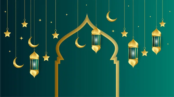 Złota Latarnia Arabski Zielony Islamski Projekt Tła Uniwersalny Ramadan Kareem — Wektor stockowy
