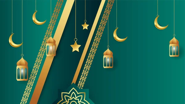 Lanterna Dorata Arabica Verde Islamico Disegno Sfondo Universal Ramadan Kareem — Vettoriale Stock
