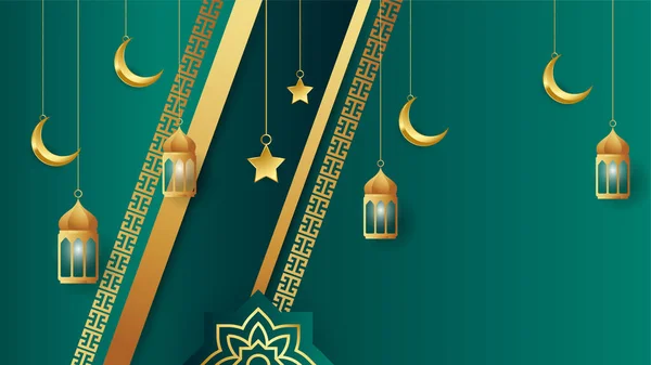 Goldene Laterne Arabisch Grün Islamischen Design Hintergrund Universelle Ramadan Kareem — Stockvektor