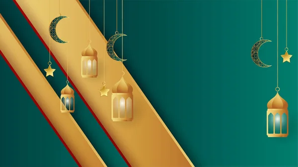 Золотая Полоса Зеленого Исламского Дизайна Универсальный Рамадан Карим Баннер Фон — стоковый вектор