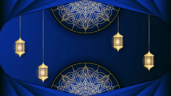 Κομψό Αραβικό Χρυσό Μπλε Φόντο Ισλαμικού Σχεδιασμού Mandala — Διανυσματικό Αρχείο