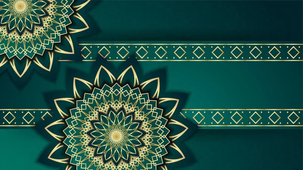 Realistische Mandala Arabisch Grün Islamische Design Hintergrund — Stockvektor