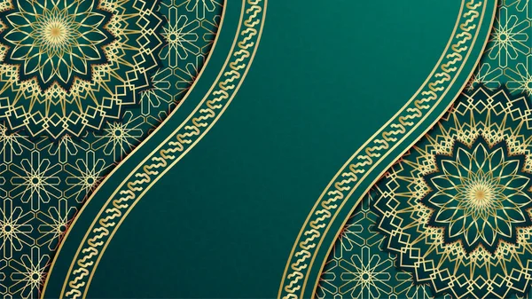 Realistico Mandala Arabic Verde Islamico Design Sfondo — Vettoriale Stock