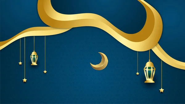 Fond Plat Arabique Bleu Design Islamique Fond Universel Bannière Ramadan — Image vectorielle
