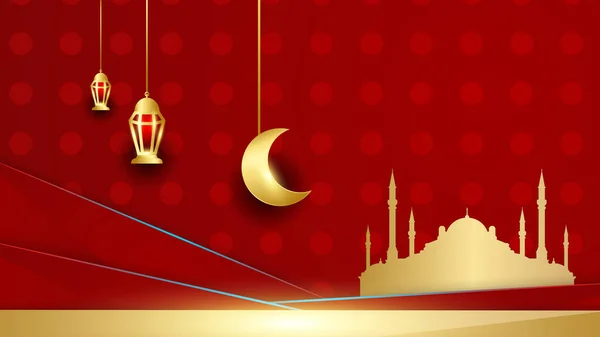 Lindo Mandala Pendurado Lanterna Árabe Vermelho Fundo Design Islâmico Universal — Vetor de Stock