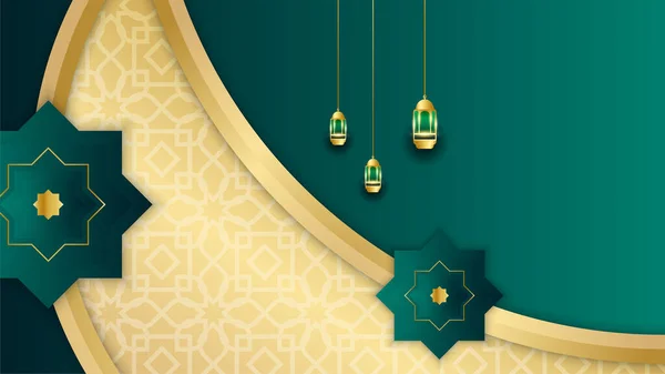 Gerçekçi Mandala Arap Yeşil Slami Tasarım Arka Planı — Stok Vektör