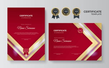 Modern çalışan kırmızı altın sertifika tasarım şablonu