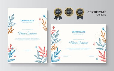 Çiçek soyut renkli sertifika tasarım şablonu