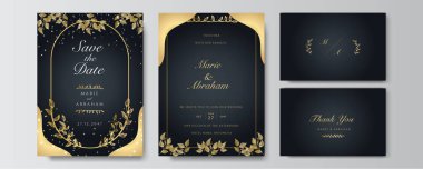 Birinci sınıf siyah düğün davetiyesi tasarımı şablonu