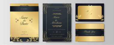 Birinci sınıf siyah düğün davetiyesi tasarımı şablonu