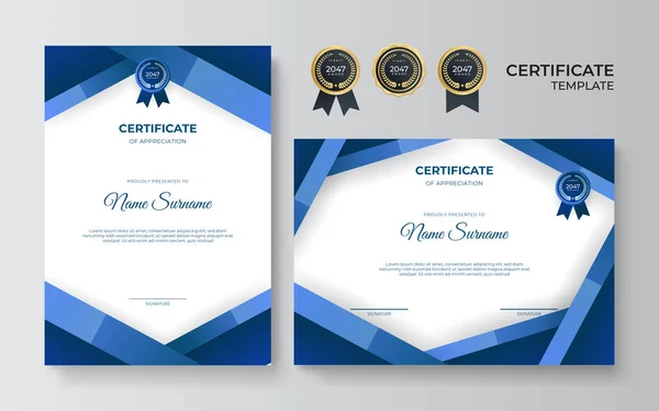 Plantilla Diseño Certificado Azul Empleado Moderno — Vector de stock