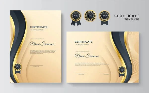 Premium Professionelle Schwarze Gold Zertifikat Design Vorlage — Stockvektor