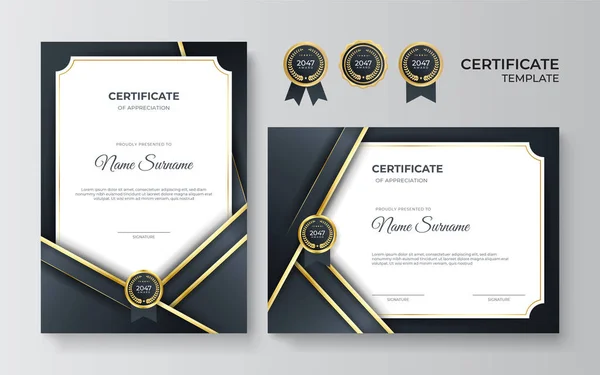 Modelo Design Certificado Ouro Preto Profissional Elegante — Vetor de Stock