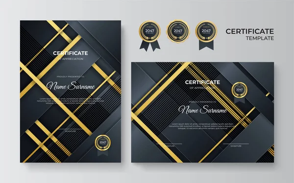 Elegant Professioneel Zwart Goud Certificaat Ontwerp Template — Stockvector