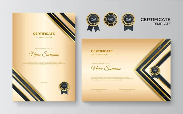 Plantilla Diseño Certificado Oro Negro Profesional Premium — Archivo Imágenes Vectoriales