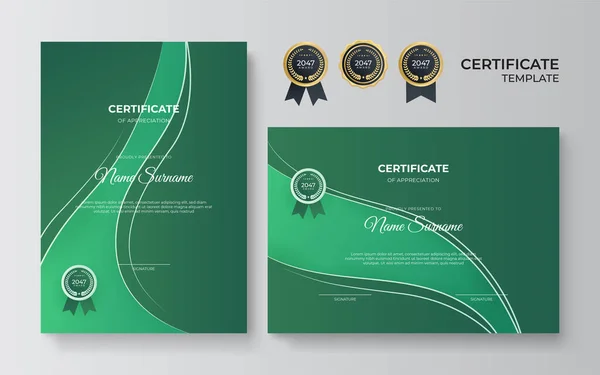 Modelo Design Certificado Verde Onda Minimalismo — Vetor de Stock