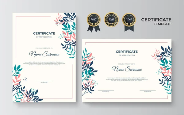 Blommigt Abstrakt Färgglada Certifikat Design Mall — Stock vektor