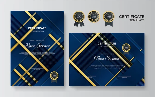 Elegante Professionele Blauw Goud Certificaat Ontwerp Sjabloon — Stockvector