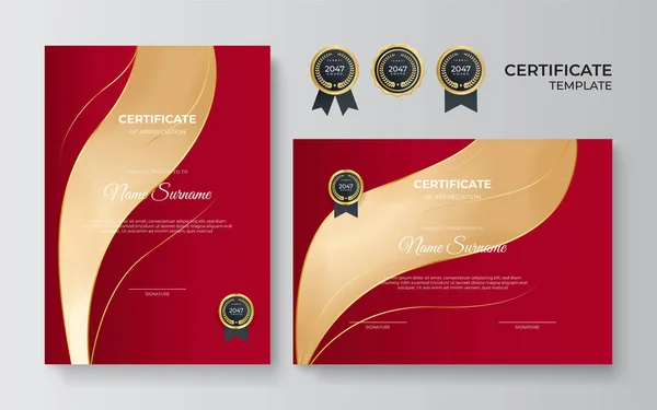 Elegant Professionell Röd Guld Certifikat Design Mall — Stock vektor