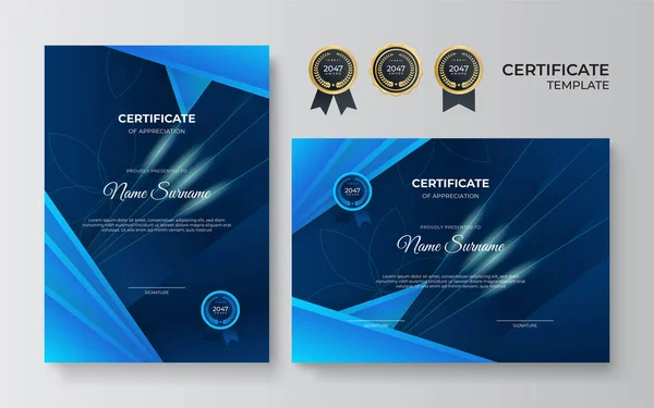 Modello Design Del Certificato Geometrico Blu Minimalismo — Vettoriale Stock