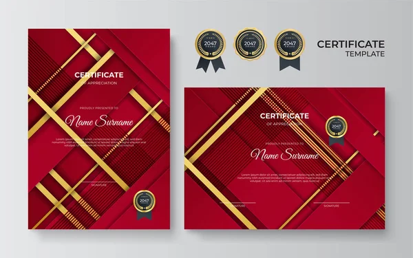 Modelo Design Certificado Ouro Vermelho Profissional Elegante — Vetor de Stock