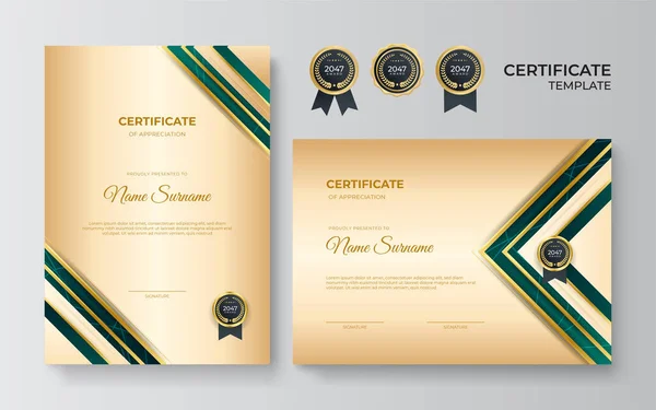 Premium Professional Green Gold Certificate Design Template — Stock Vector