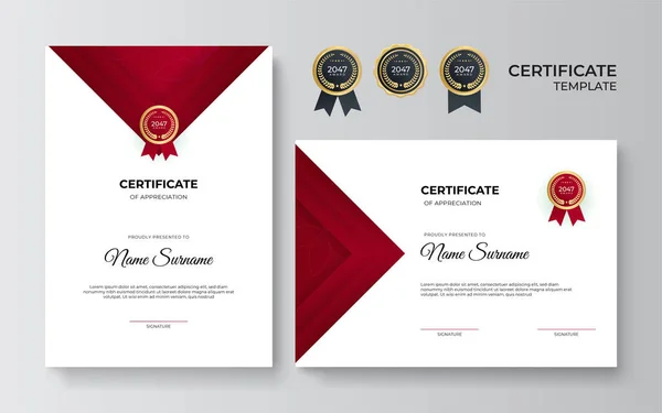 Plantilla Diseño Certificado Rojo Geométrico Minimalista — Vector de stock