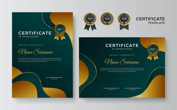 Premium Elegantní Zlatozelený Certifikát Design Šablony — Stockový vektor