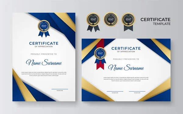 Gradient Elegancki Złoty Niebieski Certyfikat Wzór Wzoru — Wektor stockowy