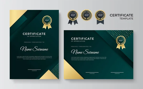 Premium Elegant Goudgroen Certificaat Ontwerp Sjabloon — Stockvector