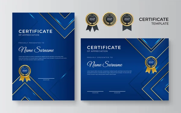 Gradiente Elegante Plantilla Diseño Certificado Azul Dorado — Archivo Imágenes Vectoriales