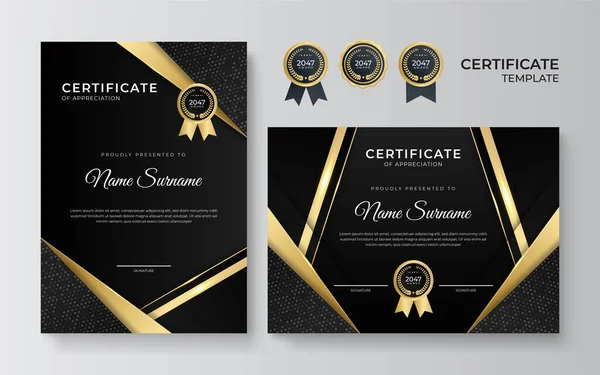 Premium Elegante Modelo Design Certificado Preto Dourado — Vetor de Stock