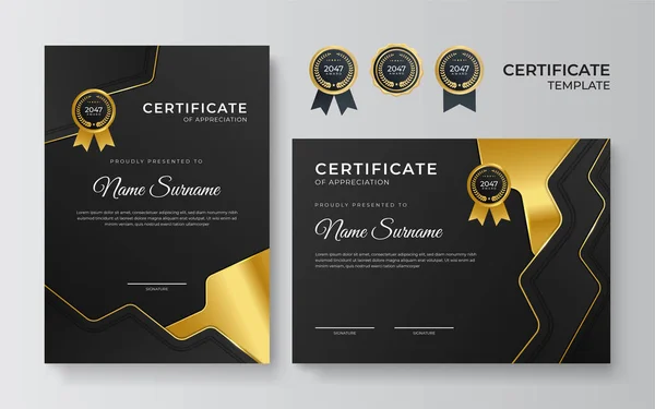 Premium Elegantní Zlatá Černá Certifikát Design Šablony — Stockový vektor