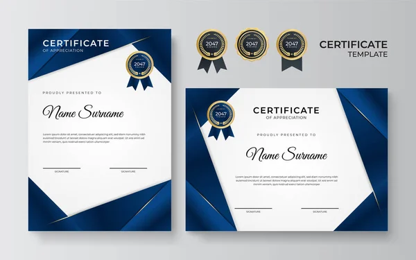 Plantilla Diseño Certificado Azul Empleado Profesional — Vector de stock