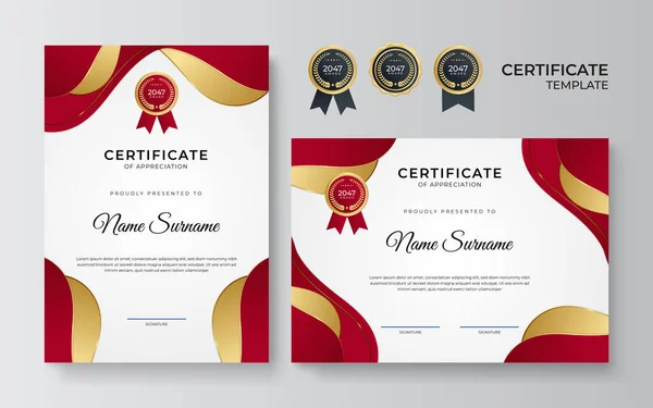 Přechod Elegantní Zlaté Červené Certifikát Design Šablony — Stockový vektor