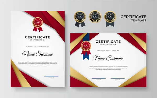 Gradiente Elegante Modelo Design Certificado Vermelho Dourado — Vetor de Stock