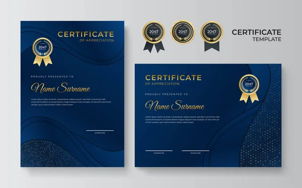 Plantilla Diseño Certificado Azul Elegante Premium — Vector de stock